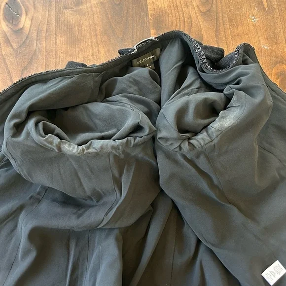 ST. JOHN Couture Black Sequin Tweed Ruffle Jacket Blazer Size 8 | Wool Silk - Picture 5 of 8